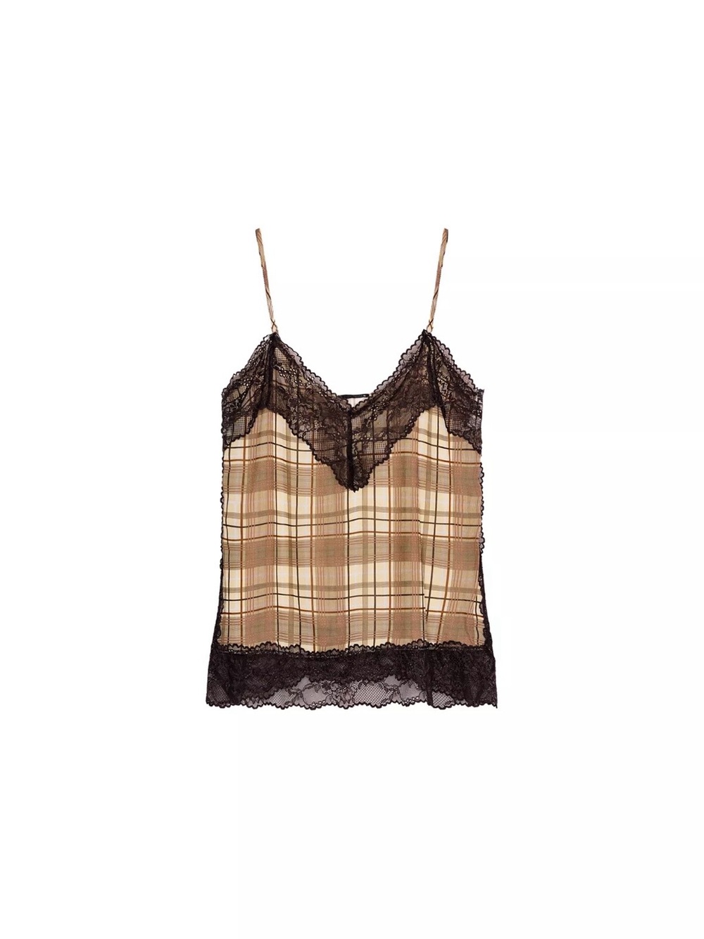 Zara Lace-Trim Plaid Camisole Tank Top